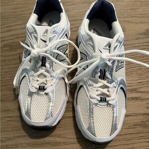 New Balance White and Navy Athletic Sneakers